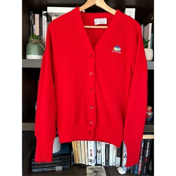 🐿️ Vintage Lady Pickering Red “The Plantation” Golf Button Front Sweater Large - Picture 1 of 5